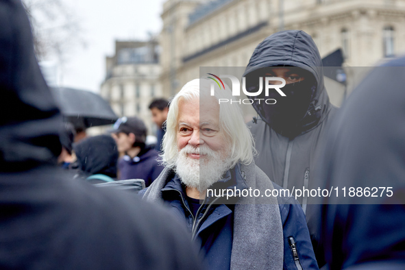 Paul Watson, founder of the Sea Shepherd Conservation Society and anti-whaling activist, attended a rally in his support at Place de la Repu...