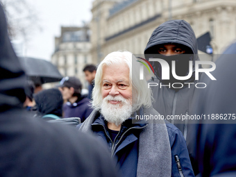 Paul Watson, founder of the Sea Shepherd Conservation Society and anti-whaling activist, attended a rally in his support at Place de la Repu...