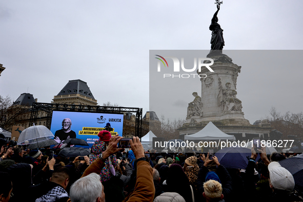 Supporters of anti-whaling activist Paul Watson staged a rally at Place de la Republique in Paris on December 21, 2024, a day after his arri...