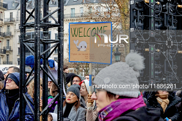 Supporters of anti-whaling activist Paul Watson staged a rally at Place de la Republique in Paris on December 21, 2024, a day after his arri...