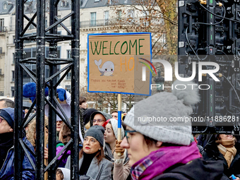 Supporters of anti-whaling activist Paul Watson staged a rally at Place de la Republique in Paris on December 21, 2024, a day after his arri...