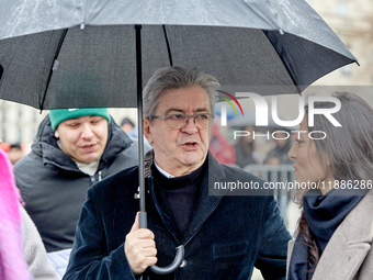 Jean-Luc Mélenchon, founder of the French leftist party La France Insoumise (LFI), attended a rally at Place de la République in Paris on De...