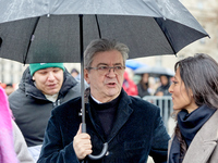 Jean-Luc Mélenchon, founder of the French leftist party La France Insoumise (LFI), attended a rally at Place de la République in Paris on De...