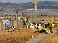 Fire authorities search for the missing and recover the deceased at the site of an accident near Muan International Airport in Jeollanam-do,...