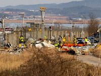 Fire authorities search for the missing and recover the deceased at the site of an accident near Muan International Airport in Jeollanam-do,...