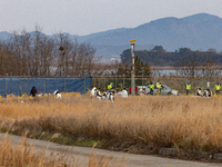 Fire authorities search for the missing and recover the deceased at the site of an accident near Muan International Airport in Jeollanam-do,...