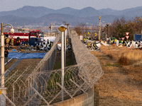 Fire authorities search for the missing and recover the deceased at the site of an accident near Muan International Airport in Jeollanam-do,...