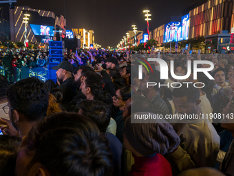 People gather at Lusail Boulevard during New Year's Day celebrations in Doha, Qatar, on January 1, 2025. (