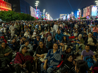 People gather at Lusail Boulevard during New Year's Day celebrations in Doha, Qatar, on January 1, 2025. (