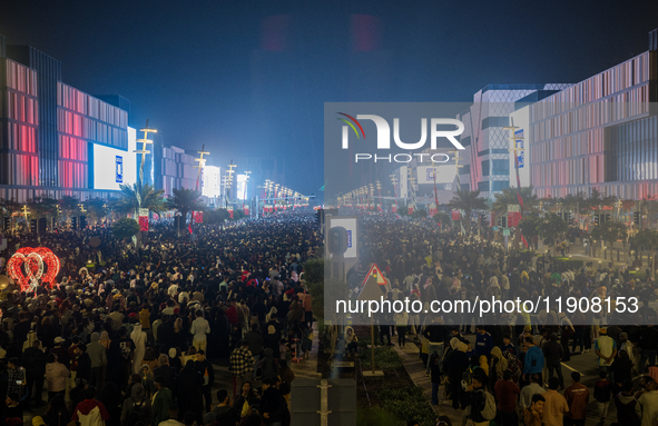 People gather at Lusail Boulevard during New Year's Day celebrations in Doha, Qatar, on January 1, 2025. 