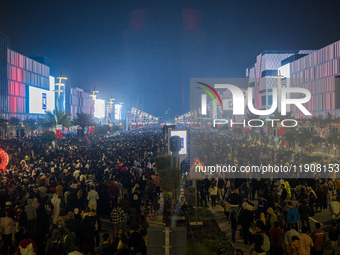 People gather at Lusail Boulevard during New Year's Day celebrations in Doha, Qatar, on January 1, 2025. (