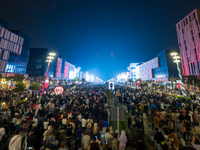 People gather at Lusail Boulevard during New Year's Day celebrations in Doha, Qatar, on January 1, 2025. (