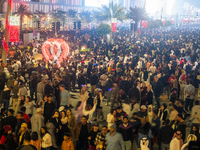 People gather at Lusail Boulevard during New Year's Day celebrations in Doha, Qatar, on January 1, 2025. (