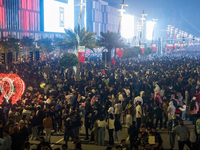 People gather at Lusail Boulevard during New Year's Day celebrations in Doha, Qatar, on January 1, 2025. (