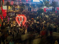 People gather at Lusail Boulevard during New Year's Day celebrations in Doha, Qatar, on January 1, 2025. (