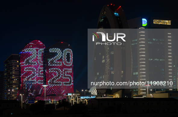 An LED screen on a building displays ''2025'' in Lusail Boulevard during New Year's Day celebrations in Doha, Qatar, on January 1, 2025. 