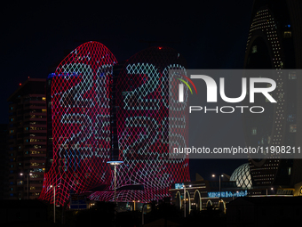 An LED screen on a building displays ''2025'' in Lusail Boulevard during New Year's Day celebrations in Doha, Qatar, on January 1, 2025. (