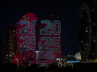 An LED screen on a building displays ''2025'' in Lusail Boulevard during New Year's Day celebrations in Doha, Qatar, on January 1, 2025. (