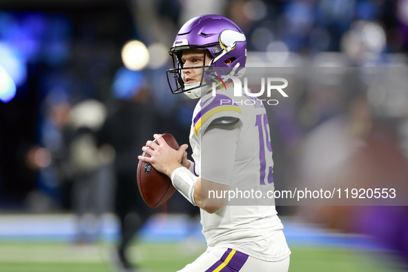 DETROIT,MICHIGAN-JANUARY 5: Quarterback Brett Rypien (19) of the Minnesota Vikings goes to throw the ball ahead of a game between the Detroi...