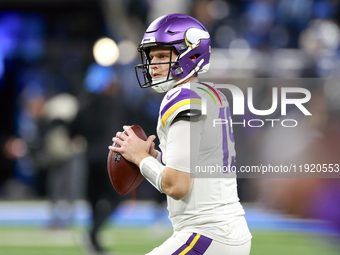 DETROIT,MICHIGAN-JANUARY 5: Quarterback Brett Rypien (19) of the Minnesota Vikings goes to throw the ball ahead of a game between the Detroi...