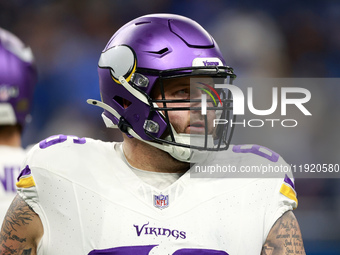 DETROIT,MICHIGAN-JANUARY 5:  Guard Dalton Risner (66) of the Minnesota Vikings walks on the field ahead of a game between the Detroit Lions...