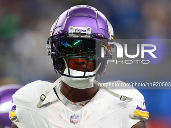 DETROIT,MICHIGAN-JANUARY 5: Wide receiver Brandon Powell (4) of the Minnesota Vikings walks on the field ahead of  a game between the Detroi...