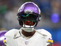 DETROIT,MICHIGAN-JANUARY 5: Wide receiver Brandon Powell (4) of the Minnesota Vikings walks on the field ahead of  a game between the Detroi...