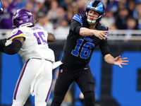 DETROIT,MICHIGAN-JANUARY 5: Quarterback Jared Goff (16) of the Detroit Lions throws the ball during a game between the Detroit Lions and the...