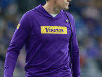 DETROIT,MICHIGAN-JANUARY 5:  Minnesota head coach Kevin O'Connell walks on the sidelines  during a game between the Detroit Lions and the Mi...