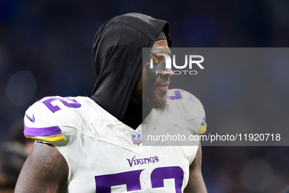 DETROIT,MICHIGAN-JANUARY 5: Linebacker Jihad Ward (52) of the Minnesota Vikings walks off of the field at the conclusion of a game between t...