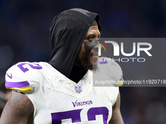 DETROIT,MICHIGAN-JANUARY 5: Linebacker Jihad Ward (52) of the Minnesota Vikings walks off of the field at the conclusion of a game between t...