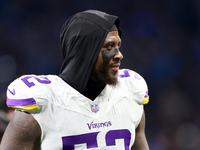 DETROIT,MICHIGAN-JANUARY 5: Linebacker Jihad Ward (52) of the Minnesota Vikings walks off of the field at the conclusion of a game between t...