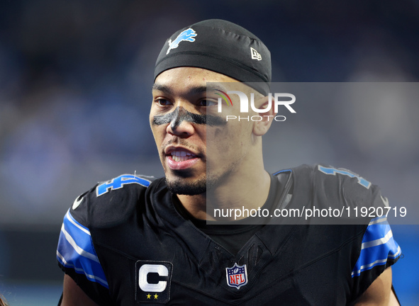 DETROIT,MICHIGAN-JANUARY 5:  Wide receiver Amon-Ra St. Brown (14) of the Detroit Lions walks off of the field at the conclusion of a game be...