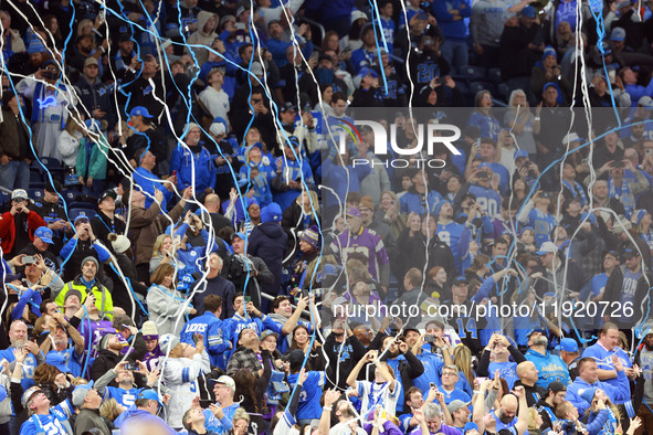 DETROIT,MICHIGAN-JANUARY 5:  Streamers are released into the crowd at the conclusion of a game between the Detroit Lions and the Minnesota V...