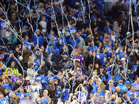 DETROIT,MICHIGAN-JANUARY 5:  Streamers are released into the crowd at the conclusion of a game between the Detroit Lions and the Minnesota V...