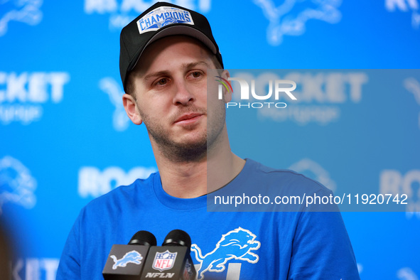 DETROIT,MICHIGAN-JANUARY 5:  Quarterback Jared Goff (16) of the Detroit Lions answers questions during a press conference at the conclusion...