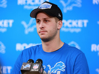 DETROIT,MICHIGAN-JANUARY 5:  Quarterback Jared Goff (16) of the Detroit Lions answers questions during a press conference at the conclusion...