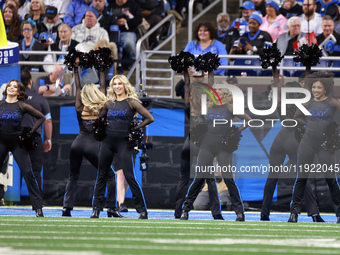 DETROIT,MICHIGAN-JANUARY 5:  Detroit Lions cheer team performs during a game between the Detroit Lions and the Minnesota Vikings in Detroit,...