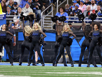 DETROIT,MICHIGAN-JANUARY 5:  Detroit Lions cheer team performs during a game between the Detroit Lions and the Minnesota Vikings in Detroit,...