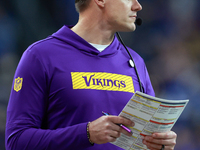 DETROIT,MICHIGAN-JANUARY 5:  Minnesota Vikings head coach Kevin O'Connell looks on from the sidelines during a game between the Detroit Lion...