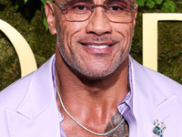 Dwayne Johnson wearing Dolce and Gabanna arrives at the 82nd Annual Golden Globe Awards held at The Beverly Hilton Hotel on January 5, 2025...