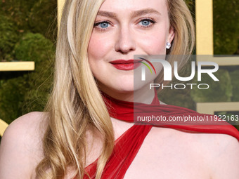 Dakota Fanning wearing custom Dolce and Gabanna arrives at the 82nd Annual Golden Globe Awards held at The Beverly Hilton Hotel on January 5...