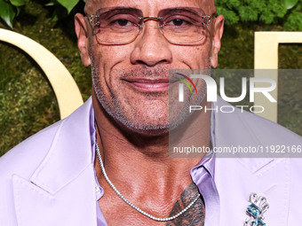 Dwayne Johnson wearing Dolce and Gabanna arrives at the 82nd Annual Golden Globe Awards held at The Beverly Hilton Hotel on January 5, 2025...