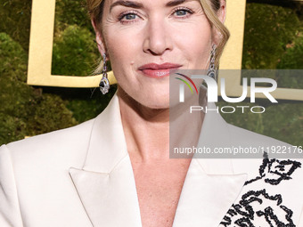 Kate Winslet wearing bespoke Erdem arrives at the 82nd Annual Golden Globe Awards held at The Beverly Hilton Hotel on January 5, 2025 in Bev...