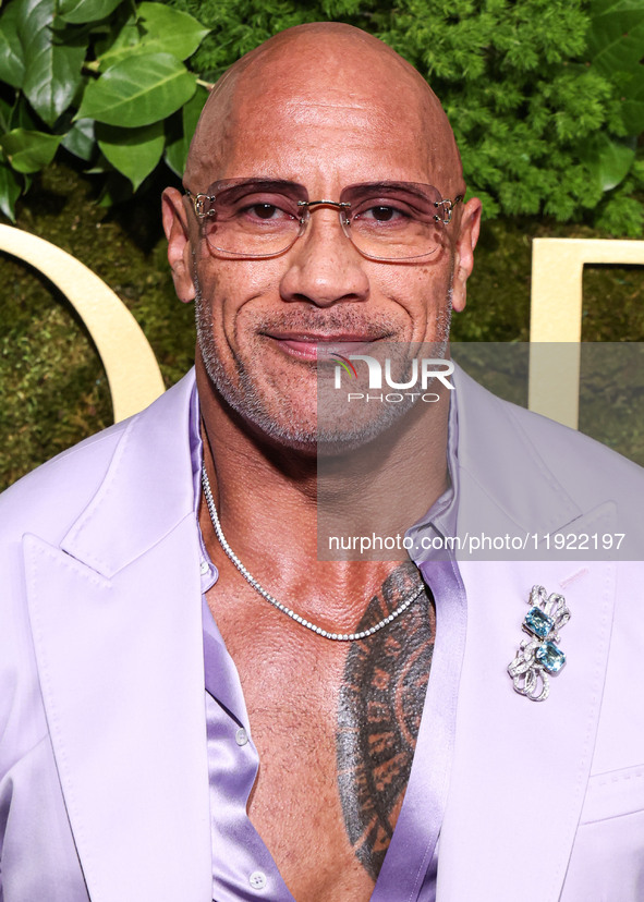 Dwayne Johnson wearing Dolce and Gabanna arrives at the 82nd Annual Golden Globe Awards held at The Beverly Hilton Hotel on January 5, 2025...