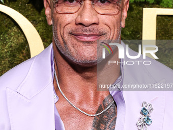 Dwayne Johnson wearing Dolce and Gabanna arrives at the 82nd Annual Golden Globe Awards held at The Beverly Hilton Hotel on January 5, 2025...