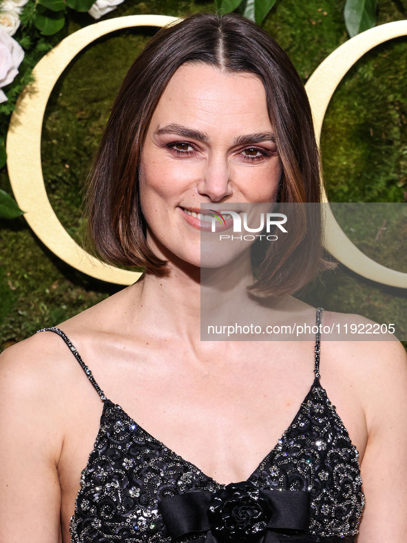 Keira Knightley wearing Chanel arrives at the 82nd Annual Golden Globe Awards held at The Beverly Hilton Hotel on January 5, 2025 in Beverly...