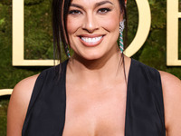 Ashley Graham wearing a custom Bach Mai dress, Gianvito Rossi shoes, and Jared jewelry arrives at the 82nd Annual Golden Globe Awards held a...