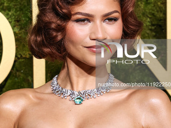 Zendaya wearing custom Louis Vuitton with Bvlgari jewelry arrives at the 82nd Annual Golden Globe Awards held at The Beverly Hilton Hotel on...