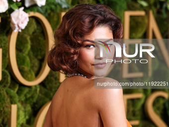 Zendaya wearing custom Louis Vuitton with Bvlgari jewelry arrives at the 82nd Annual Golden Globe Awards held at The Beverly Hilton Hotel on...